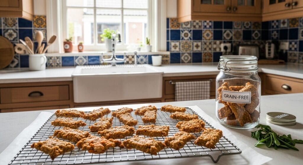 Graanvrije hondensnacks op rooster.