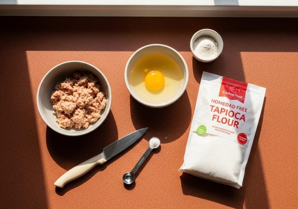 Ingrediënten voor glutenvrije kattenflakes: tonijn, eiwit en tapiocameel