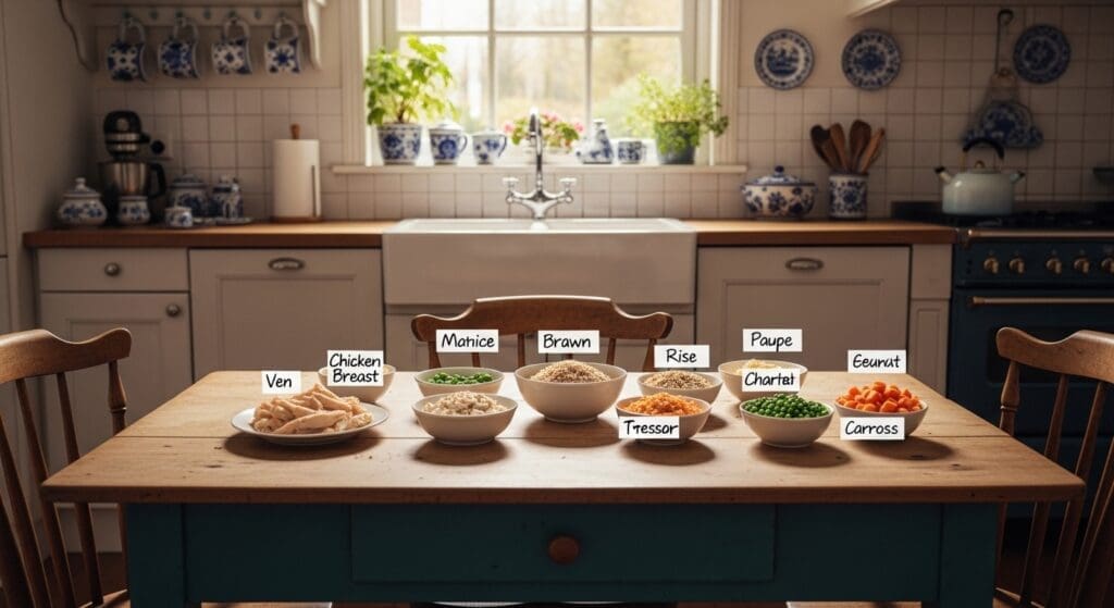 Ingrediënten voor zacht dieet puppy klaar voor gebruik.