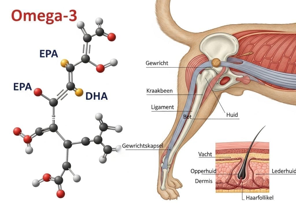 Omega 3 moleculen en de invloed op hondengewrichten en huid