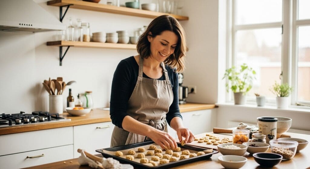Zelfgebakken graanvrije hondensnacks in keuken.