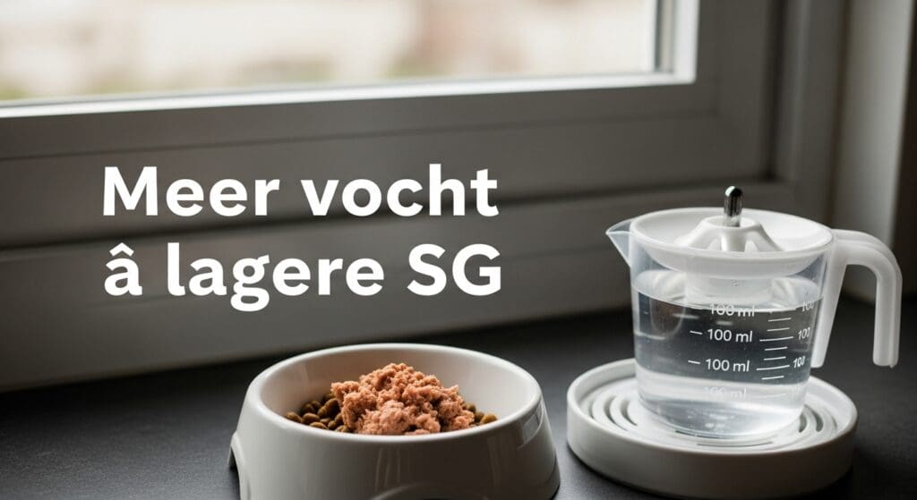 Keukentafel met natvoer, maatbeker en fontein